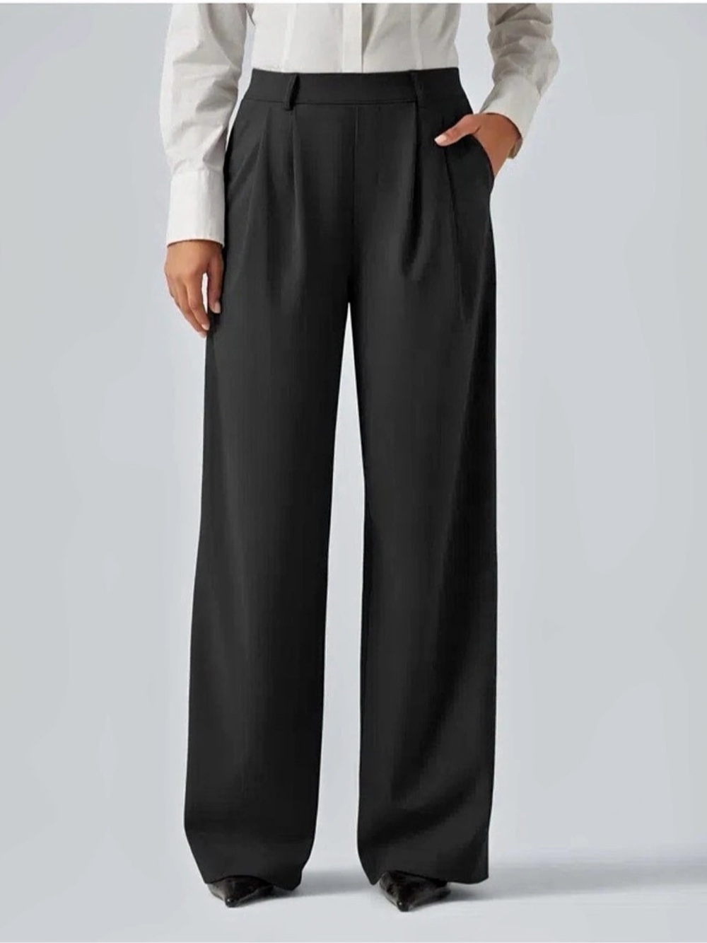 NWT Halara High Waisted Pleated Wide Leg Trousers Black Small Work Trousers